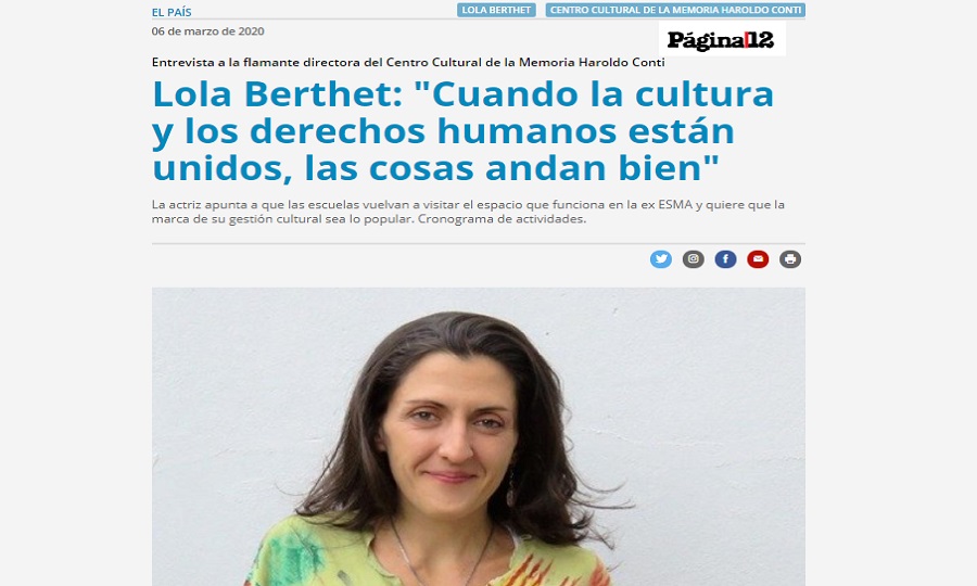 Lola Berthet: «Cuando la cultura y los derechos humanos están unidos, las cosas andan bien»